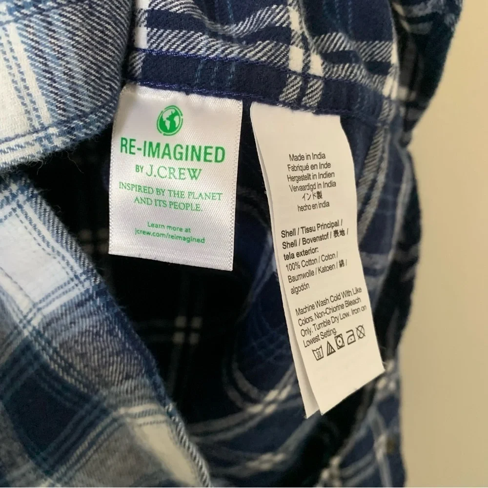 J Crew Blue Plaid Split Pattern Flannel Shirt